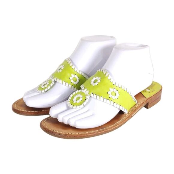 JACK ROGERS Women's US 8M Navajo Lime Green Leather Flat Thong Sandals - Picture 1 of 15